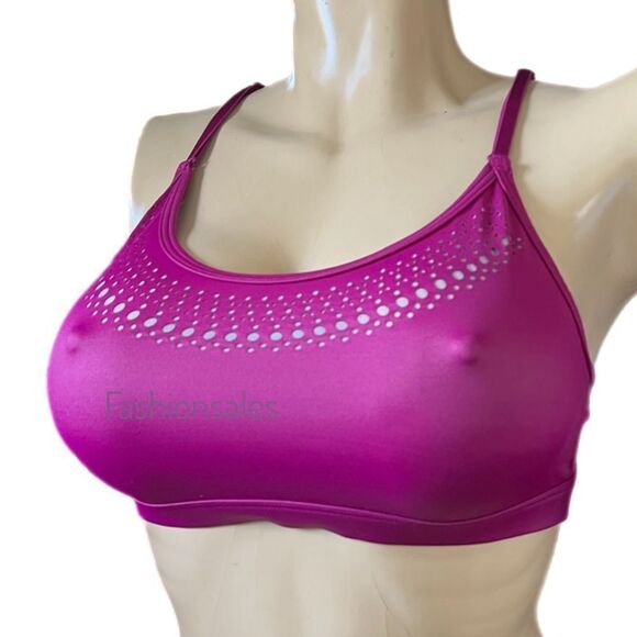 Victorias Secret Wet Look Sexy Strappy Unlined Laser cut Sport Bra magenta Large - Picture 4 of 4